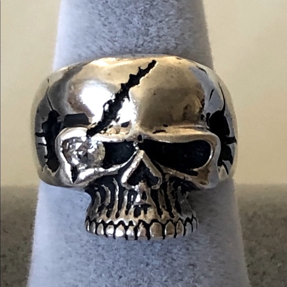 925 Silver biker pirate sugar skull ring cz stone - Picture 2 of 5